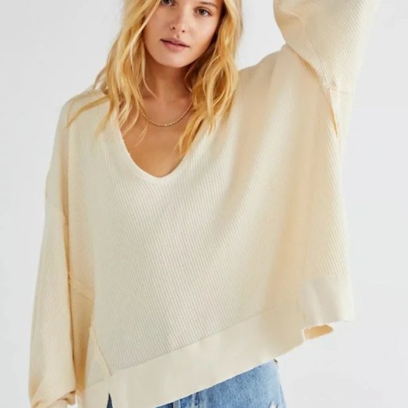 Free People Sweaters - NEW Free People Santa Clara Thermal Long Sleeve top in Alabaster Size L NWT